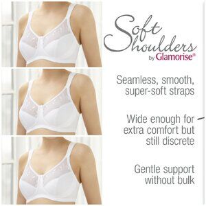 Set Of 3! 44D Glamorise SOFT SHOULDERS Bra (MINIMIZER) Wireless LACE WHITE NEW